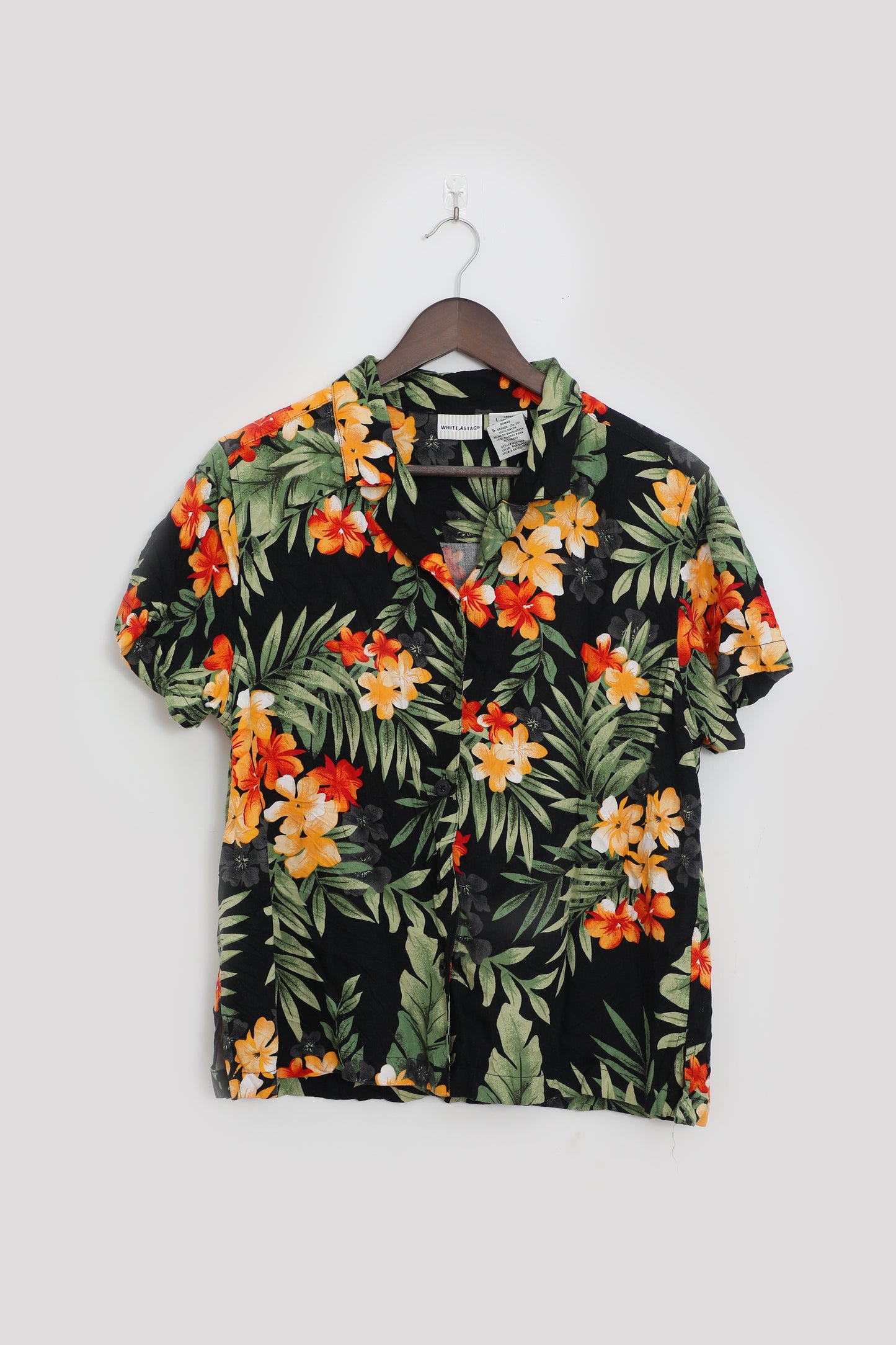 Orange Floral Hawaiian Print Button Up Shirt