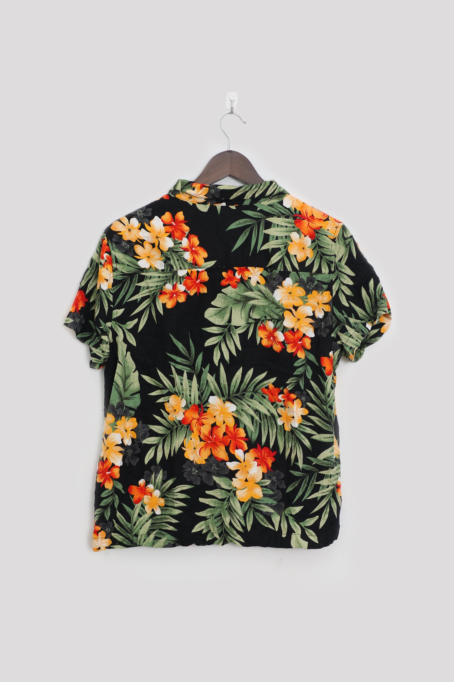Orange Floral Hawaiian Print Button Up Shirt