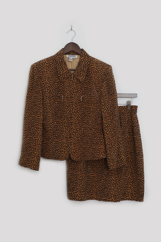 Cheetah Print Jacket and Skirt Set