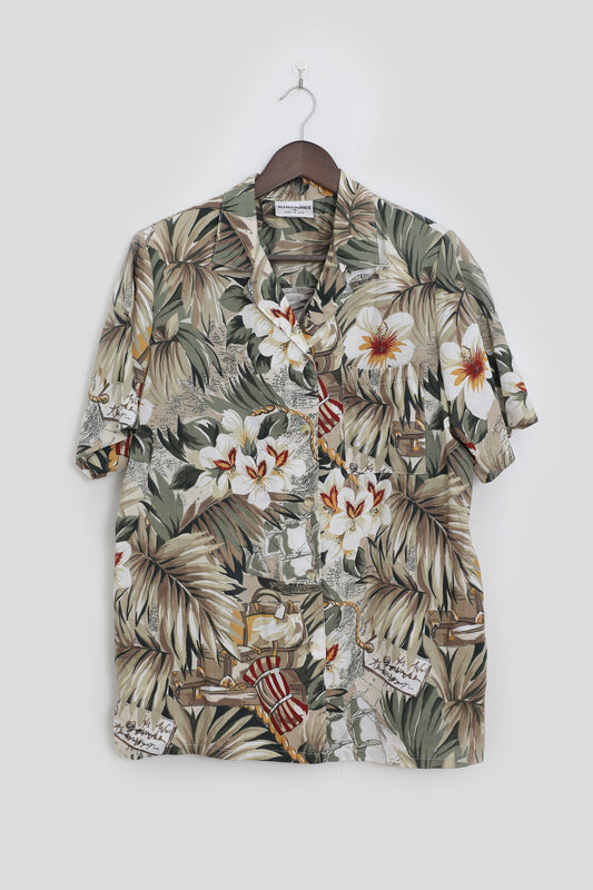 Earth Tones Hawaiian Print Button Up Shirt