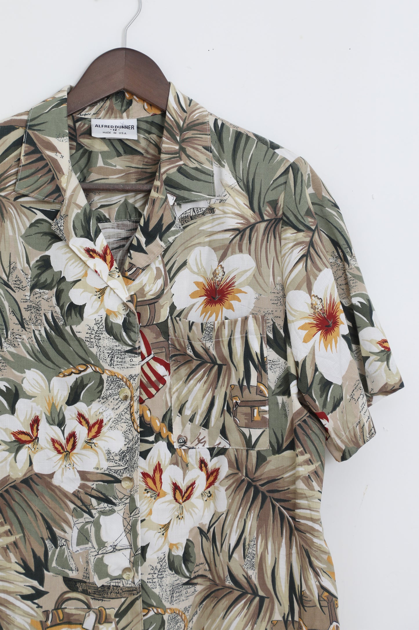 Earth Tones Hawaiian Print Button Up Shirt