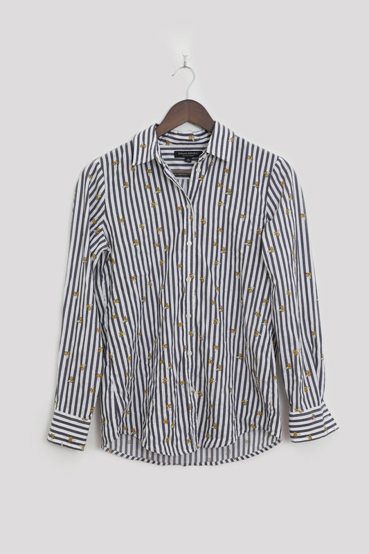 Striped Banana Print Button Up Shirt