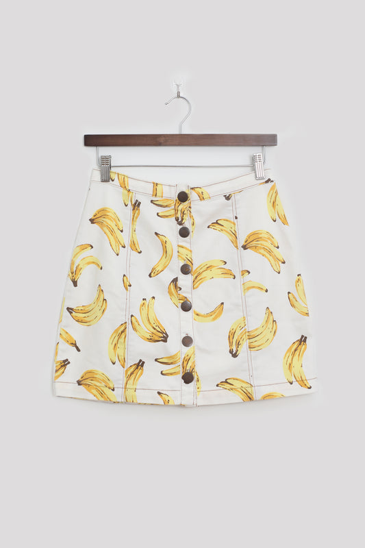 Banana Patterned Short Denim Skirt