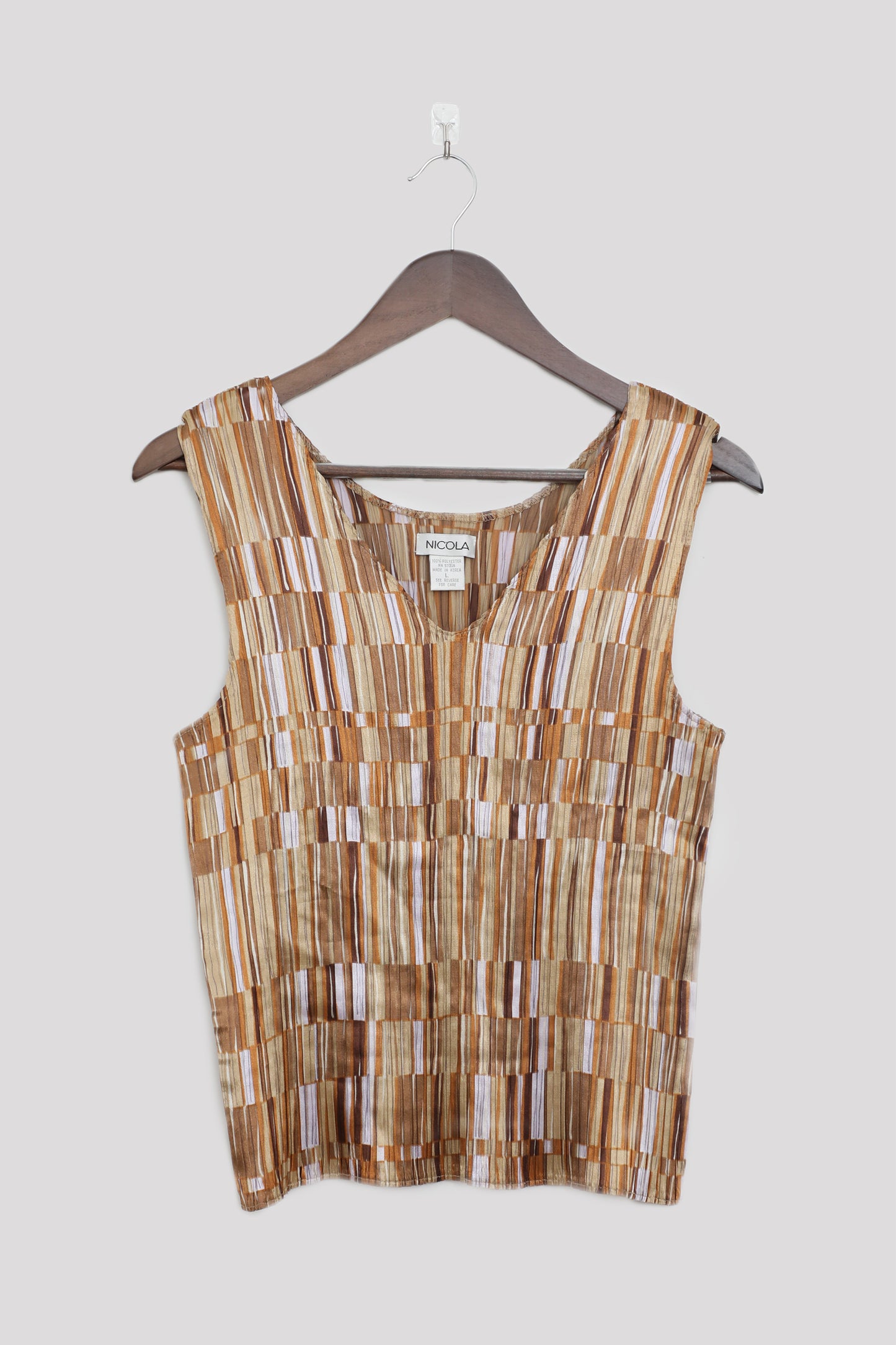 Satin Look Pleated Geometric Pattern Tank Top