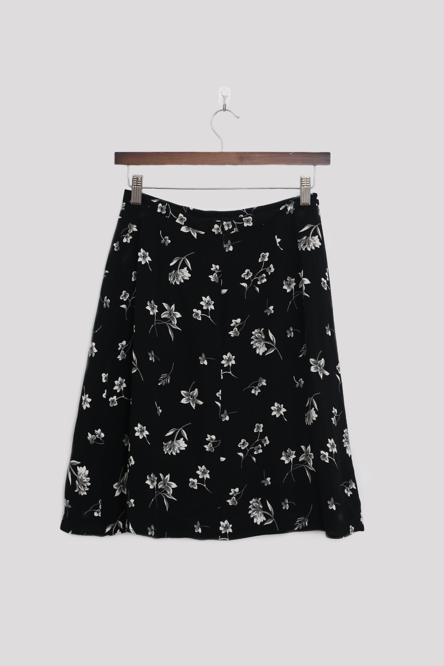 Black and Silver Floral Print A-Line Skirt