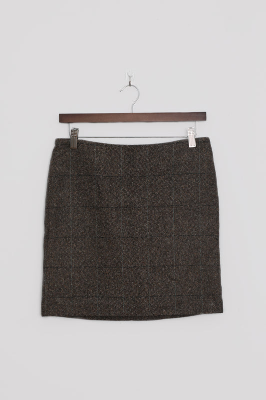 Brown Plaid Straight Mini Skirt