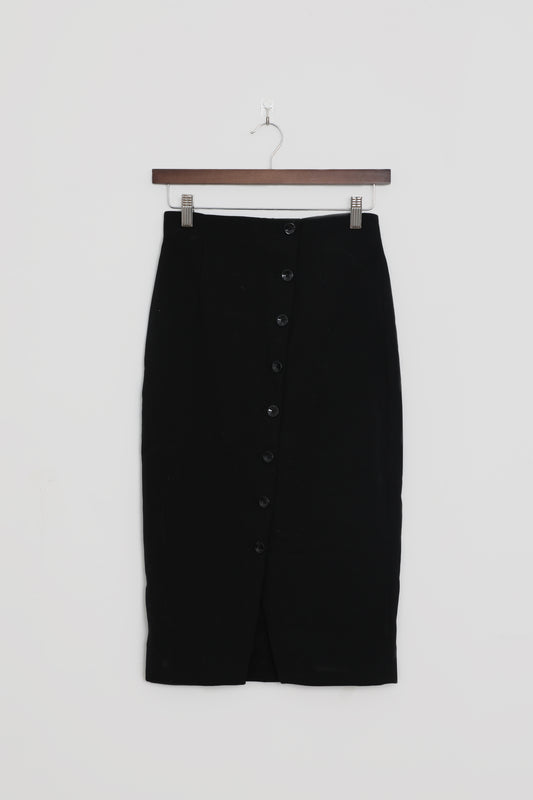 Black Pencil Skirt with Diagonal Buttons