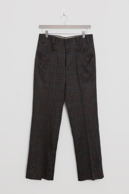 Brown Tailored Pants with Plaid Design