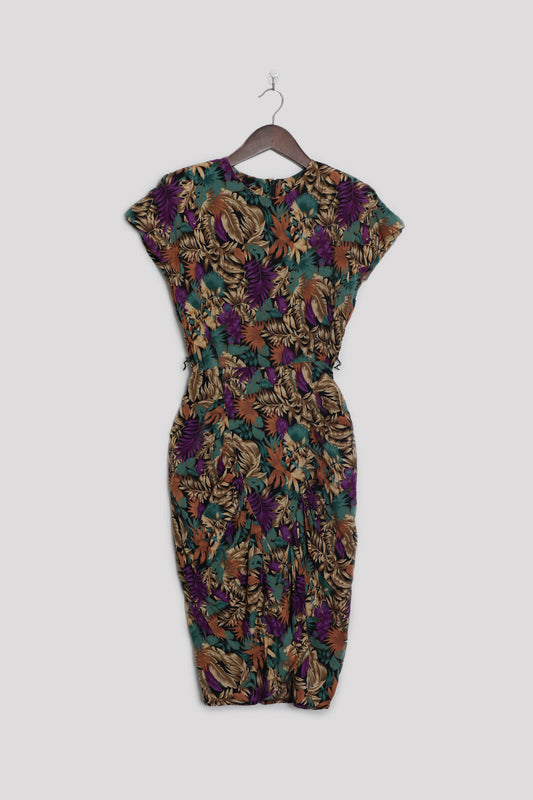 80's Jewel Tone Floral Print Dress