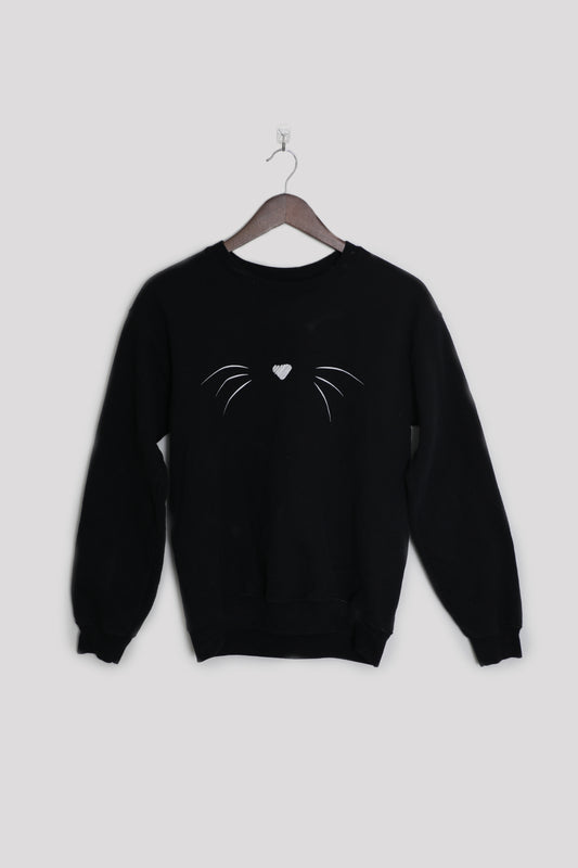 Whiskers Black Cat Crew Neck Sweatshirt