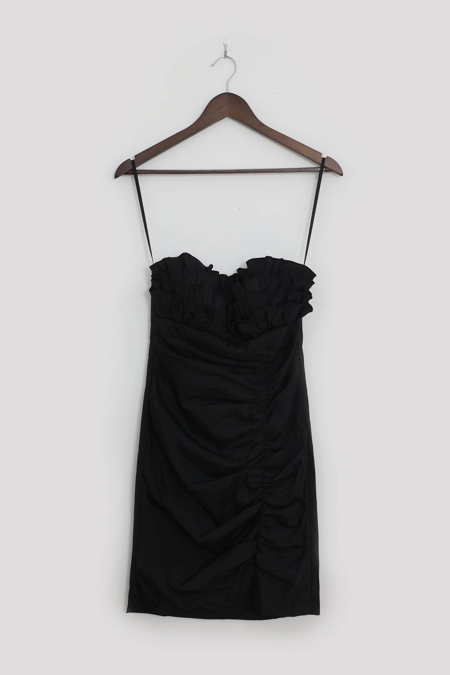 Strapless Black Ruffle Mini Dress