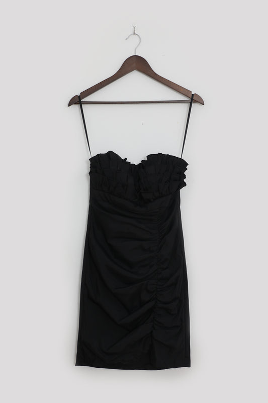 Strapless Black Ruffle Mini Dress