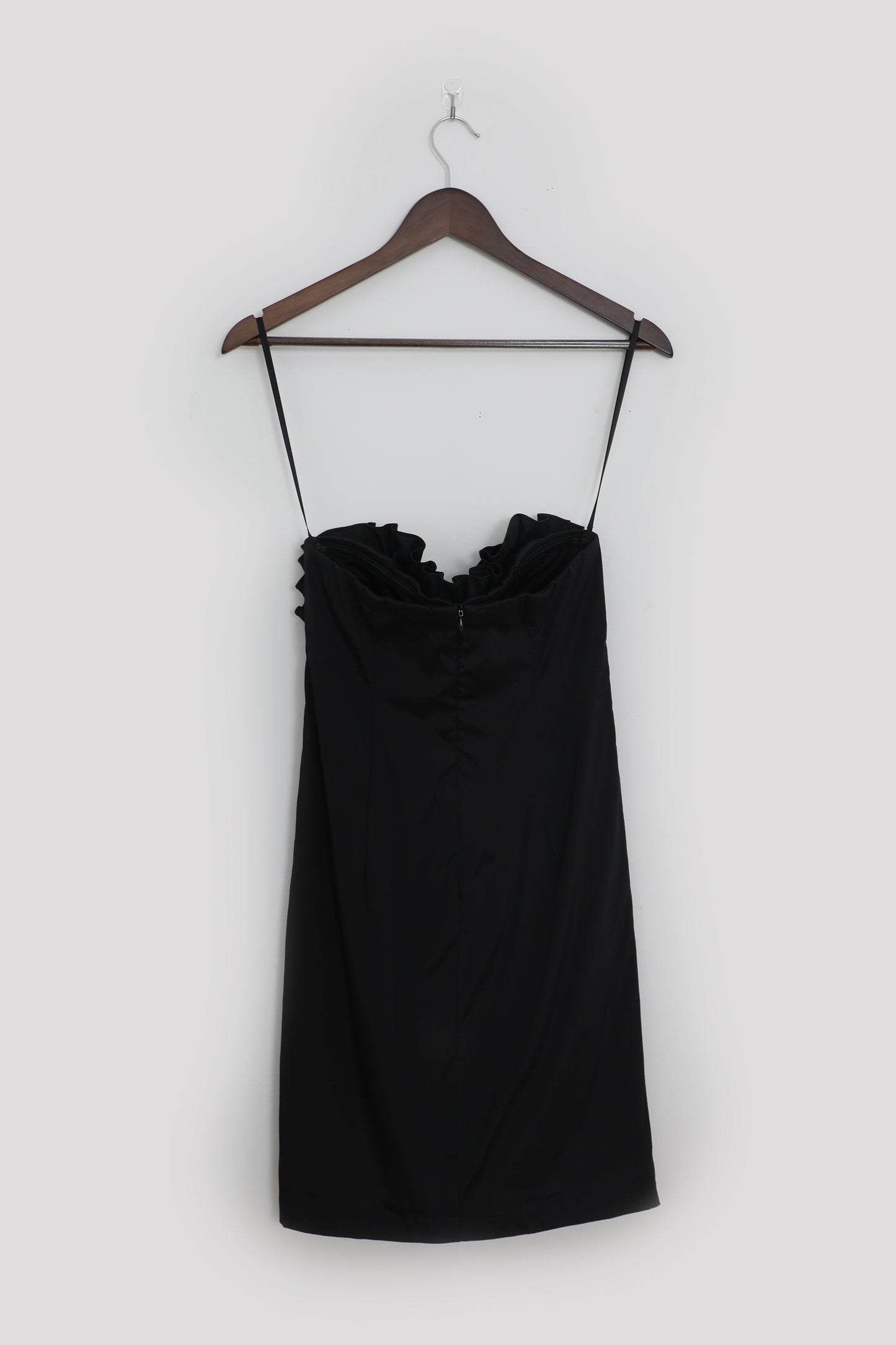 Strapless Black Ruffle Mini Dress