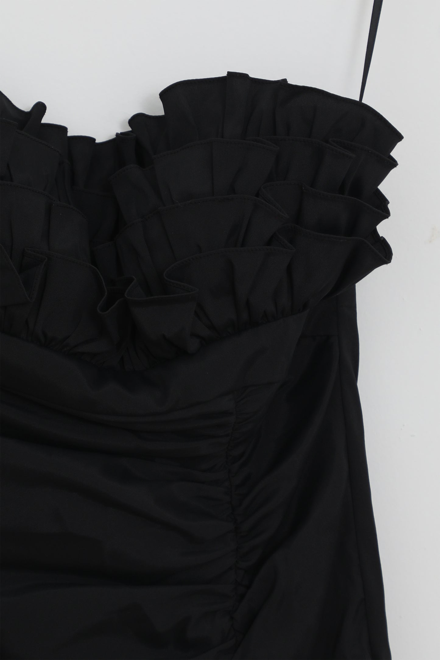 Strapless Black Ruffle Mini Dress