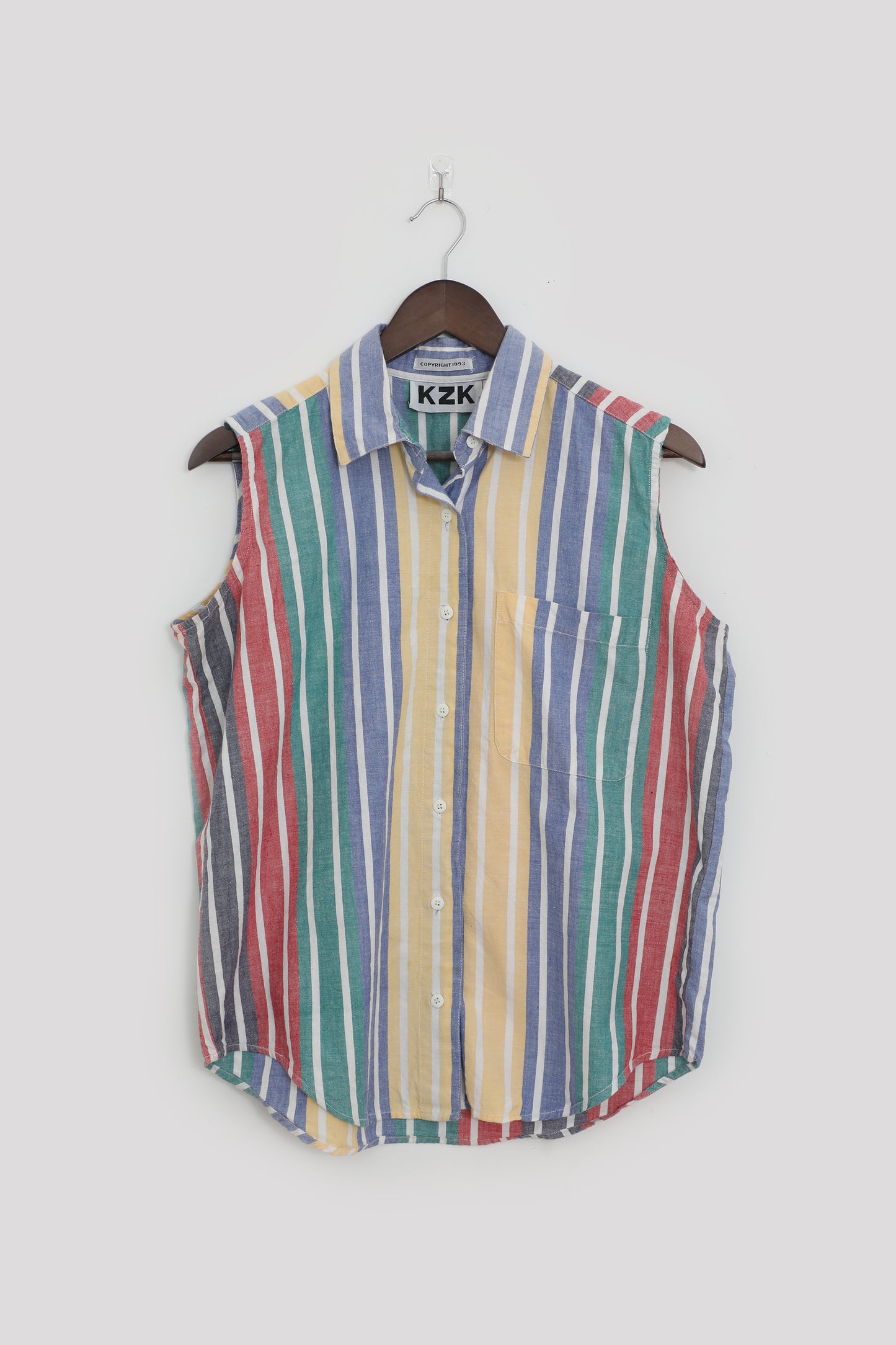 Primary Colors Striped Sleeveless Button Up