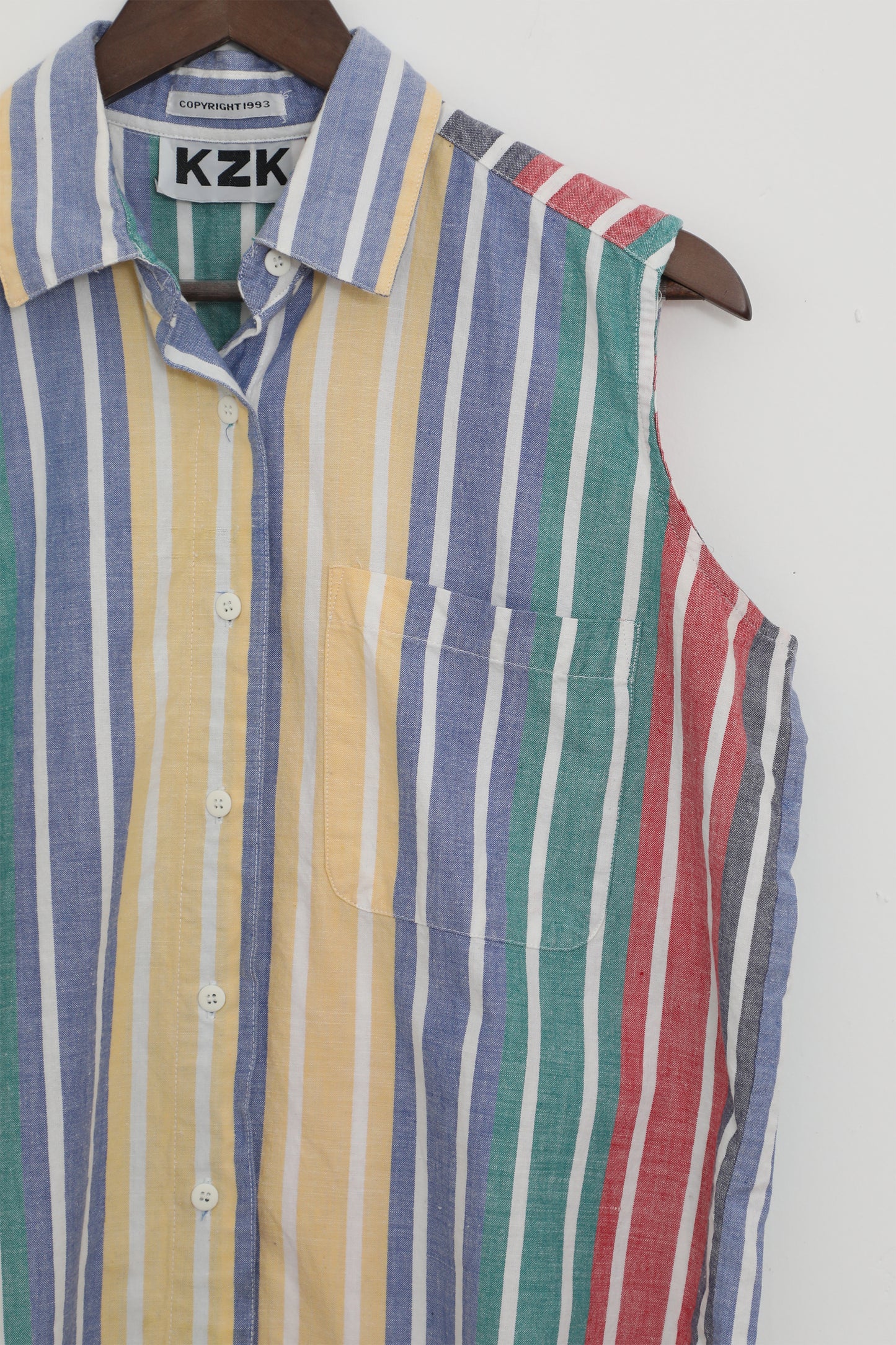 Primary Colors Striped Sleeveless Button Up